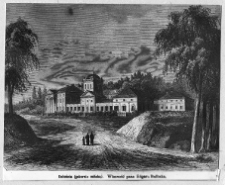 Dobośnia, zesp&oacute;ł pałacowy Bułhak&oacute;w na litografii z 2. poł. XIX w.