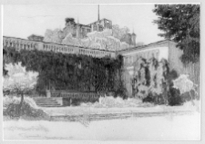 Dziewiątkowicze, nowe skrzydło pałacu od strony parku, rys. Konrada Czarnockiego z 1925 r.