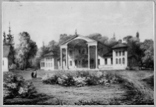 Hieronim&oacute;w, pałac Dziekońskich od podjazdu, litografia wg rys. Napoleona Ordy
