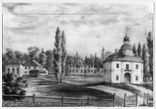 Hołoby, widok zespołu pałacowego z ruinami pałacu Jaruzelskich wg Napoleona Ordy