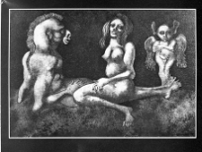 Lebenstein, Jan, kompozycja surrealistyczna, litografia barwna