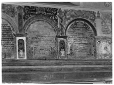 Łańcut, synagoga, wnętrze, dekoracja malarska na ścianie pn., fragment, arkadki z inskrypcjami.