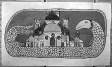Połaniec, synagoga, polichromia stropu, Lewiatan, rys. K. Rutkowski, zb. pom. BIZ nr 1791.